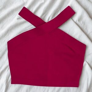 Aritzia Babaton Sculpture Knit Cross Crop Top | Granita Pink | NWT | Size S